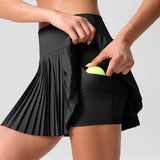 Summer Women Tennis Pleated Skirt With Inner Lining High Waist Double Layer Design Sport Sexy Fitness Yoga Skirts With Pockets