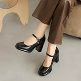 Spring and Autumn New Styles Fashion High-heeled Women's Shoes Shallow Mouth Buckle Square Heel Women Shoes Size 34-45 High 9cm