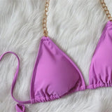 2026 Sexy Bikini Women Swimwear Swimsuit Luxury Rhinestone Metal Chain Halter Purple Triangle Beach Bikinis Set Bathing Suit New