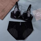 Parisian-Inspired Sheer Bralette Rabbit Cup Push-Up Bra Set Big Bust Support with Anti-Protrusion Padding Summer Thin Steel Ring