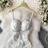 MOYISU Sexy Western Style Bodysuit for Women Sheer Net Halter Push Up Pads Summer Lingerie Figure Control See Through Hot Sale