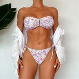 XS - L Flowers Printed Floral Bandeau Bikini Female Swimsuit Women Swimwear Two-Pieces Bikini Set Bather Bathing Suit Swim V5453