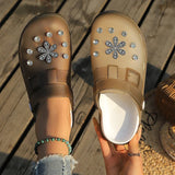 Luxury Rhinestone Pink Platform Clogs Shoes Women Crystal Flowers Hollow Out Sandals Woman Anti Slip Thick Bottom Beach Sandles