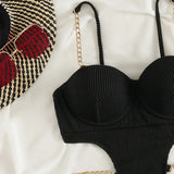 Sexy Ribbed Underwired Bra Cup Female Swimwear One Piece Swimsuit Women Backless Monokini High Cut Bathing Suit Swim Bodysuit