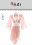 Women Sexy Lingerie Hanfu Dress Cosplay Costume Deep V Erotic See-through Pink Chinese Ancient Style Temptation Dresses