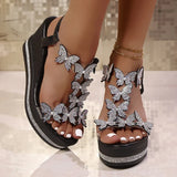 Rhinestone Butterfly Decor Chunky Platform Sandals Women Fashion Slip On Wedges Sandles Woman Lightweight Elastic Band Sandals
