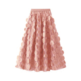 Women Tulle Tutu Skirt Solid Color 3D Dot Elastic Mesh Fairy A-Line Skirt for Beach Party Streetwear