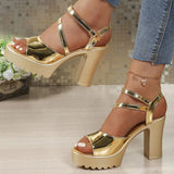 Luxury Gold Chunky High Heeled Sandals Women Fashion Buckle Strap High Heels Shoes for Woman Summer Peep Toe Platform Sandles