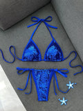 Sexy Shiny Sequin Black Bikini Set 2026 Women Push Up Bra Tie Side Thong Swimsuit Beach Bathing Suit Hoiday Swimwear Biquini