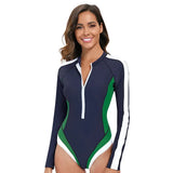 Long Sleeved Sun Protection One-piece Sports Swimsuit for Women High Elasticity Slim Zipper Sports Bikini Monokini Surfing Suit