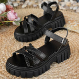 Fashion Woven Strap Platform Sandles Women Pu Leather Ankle Buckle Thick Bottom Sandals Woman Plus Size 43 Gladiator Sandalias