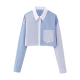 Foridol Stripes Crop Top+shirt 2 Pcs Outfits Women Casual Summer Autumn Casual Set Blue Matching Set Shorts Set Female Suit