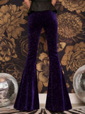 new European and American high-waisted slim shiny silver drape gold velvet bell-bottom casual pants