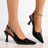 Sexy Black Pointed Toe Stiletto Heel Sandals Women Elegant Crystal Buckle High Heels Dress Shoes Woman Back Strap Mules Shoes