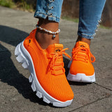 Orange Breathable Knitted Sneakers Women Comfort Slip On Mesh Sport Shoes Woman Plus Size 43 Thick Bottom Vulcanized Shoes Mujer