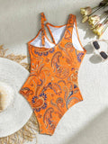 2026 Sexy Printed Swimsuit One Piece Hollow Swimwear Women Ring Linked Bathers Bathing Swimming Swim Suit Female Beachwear