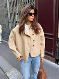 Foridol O Neck Single Breasted Apricot Women Winter Autumn New Coat Office Lady Short Thick Jacket Vintage Outerwear Loose
