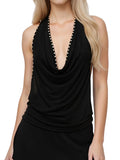 Women’s Summer Solid Color Studded Halter Tank Tops Fashionable Slim Fit Cowl Neck Backless Vest