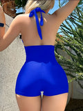 2026 Halter Solid One Piece Swimsuit Women Swimwear Female Bathers Bathing Swimming Suit Beachwear Summer