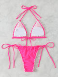 Triangle Halter String Bikinis 2026 Women Sexy Ruffle Swimsuit Solid Cherry Swimwear Female Bathers Bathing Swimming Swim Suit