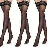 Sexy Stockings 3 Pairs Women Thigh High Lace Stockings Over Knee Socks in Three Colors Sheer Leg Wear for Party Club Daily