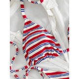 S - XL Striped Halter Bikini Women Swimwear Female Swimsuit High Cut Leg Bather Bathing Suit Swim Two-pieces Bikini set K8043