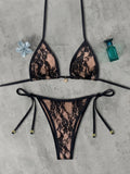 Sexy Black Lace Micro Bikini 2026 Mujer Women Shell Ornament Push Up Bra Bandage Triangle Swimsuit Beach Bathing Suit Swimwear
