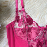 Toucheart Sexy Lingerie Embroidery Printing Bra Garters Set For Women Mesh See- Through Hollow Out Exotic Sexy Underwear Suit