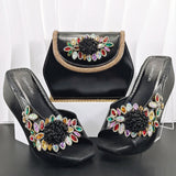 doershow High Quality African Style Ladies Shoes And Bags Set Latest silver Italian Shoes And Bag Set For Party HO1-1