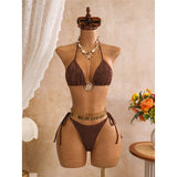 New Leaves Printed Halter Bikini Suit Female Swimsuit Women Swimwear Bather Bathing Suit Swim Three-Pieces Bikini Set