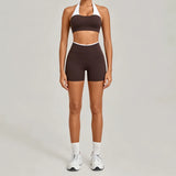 Women's Seamless Yoga Sets Sports Gym Fitness High-Waist Hip Lifting Shorts Suits Training Running Workout Beautiful Back Sets