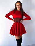 FDYOUI 2026 Sexy Mesh Patchwork A-line Short Dress Streetwear Women's O-neck Long Sleeve High Waist Tuncs Party Club Dresses