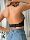 Sexy Women's Unlined Bra Fashion Lace Halter Wireless Push up bra Hollow Out & Breathable Backless Women's underwear
