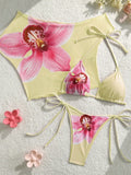 DEKA Flower Printed Short Sleeve Bikini Female Swimsuit Women Swimwear Three-pieces Bikini set Bather Bathing Suit Swim