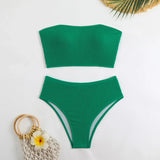 sexy ribbed bandeau bikinis sets two pieces women plain thong high waist swimsuits female bathing suit swimwear tankini biquini