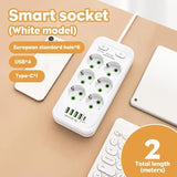 EU Plug Socket 4 Sockets Power Strip With 2 USB Type-C Port Without Extension Wall Charger Adapter For Home Offices