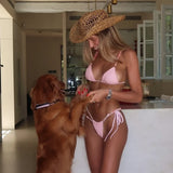 Bikini 2025 Sexy Women Swimsuit Push Up Swimwear Female Beads Biquini Halter Bathing Suit Summer Bodysuit Beachwear