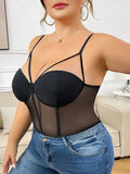 New Plus Size Camisole Fishbone Bra Sexy Black Patchwork Lace Bra Transparent Backless Deep V Suspenders Sleeveless Elegant TNCE