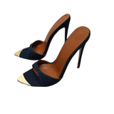 Denim Women Slippers Metal Decoration Pointed Toe Mules Shoes Women Super-high Heel Gladiator Sandals Sexy Luxury Women's Shoes