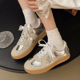 Silver Patchwork Platform Sneakers Women Thick Bottom Lace Up German Training Shoes Woman Spring Autumn Korean Non Slip Flats