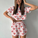 Summer Sleepwear Women's Two-pieces Pajamas Set Breathable Printing Casual Short Sleeved Tops and Shorts Sets Loungewear