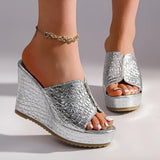 Women's Gold Wedges Sandals Summer 2026 Fashion Peep Toe Thick Platform Sandles Women Plus Size 42 Chunky Heels Slippers Woman