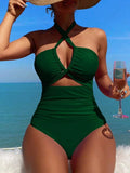 2026 Sexy Padded Swimsuit Women One Piece Halter Hollow Swimwear Female Solid Bathers Bathing Swimming Swim Suit Beachwear