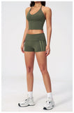Color Blocked Yoga Suit 2 Pieces Women Slim Sports Tank Top High Waist Leggings Shorts Outfit Tight Outdoor Running Fitness Suit