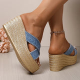 Woven Chunky Platform Sandals Women Fashion Cross Band High Heels Slippers Woman Plus Size Thick Sole Summer Sandles Mujer 42