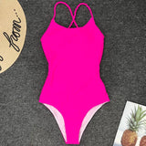Criss Cross Backless Women Swimwear One Piece Swimsuit Female Monokini High Cut Leg Bather Bathing Suit Swim Beach Wear Lady