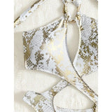Sexy Tummy Cut Out Leopard Snakeskin Women Swimwear One Piece Swimsuit Female Halter High Cut Leg Bather Bathing Suit Swim V7972