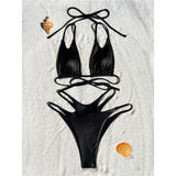 S - XL PU Faux Leather Scrunch Butt Bikini Women Swimwear Female Swimsuit Two-pieces Bikini set Bather Bathing Suit Swim V6305