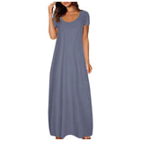 Casual Dresses For Teens Fashion Clothes Women Leisure Solid Color V Neck Short Sleeve Long Dress Casual Loose Sundress 2025