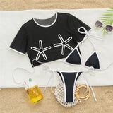 Sexy With Short Sleeve Cover Halter Bikini Female Swimsuit Women Swimwear Three-pieces Bikini set Bather Bathing Suit Swim K7371